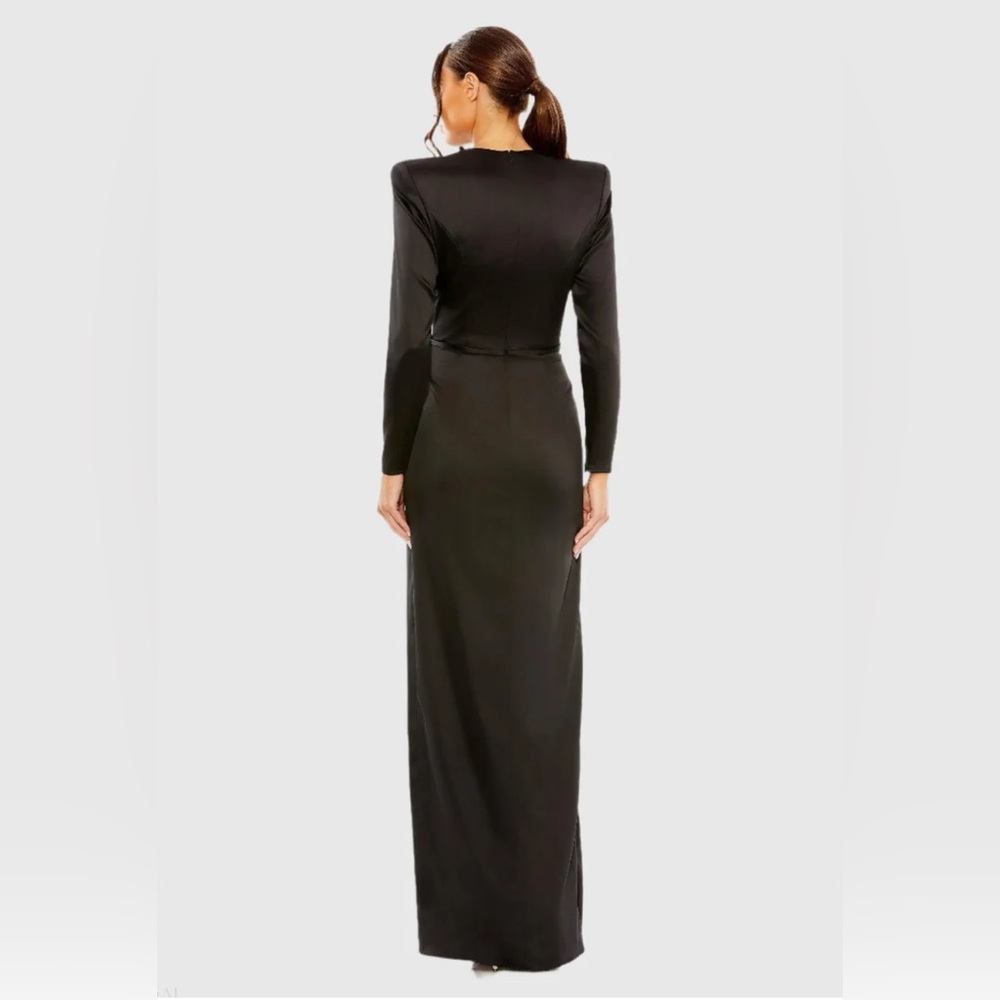 New MAC DUGGAL Black Long Sleeve Satin Structured Bow Draped Column Gown Size 6 - Picture 11 of 11